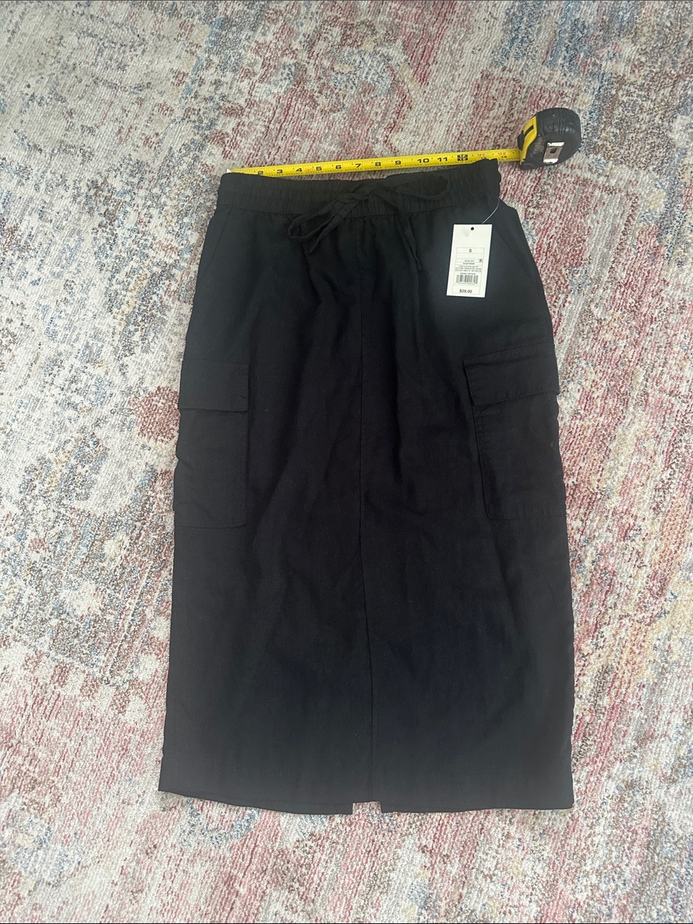 a new day Black Linen/Rayon Midi Cargo Skirt-S NWT